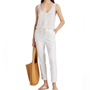 NWOT Monrow Paneled Woven and‎ Jersey Jumpsuit in White Size Medium